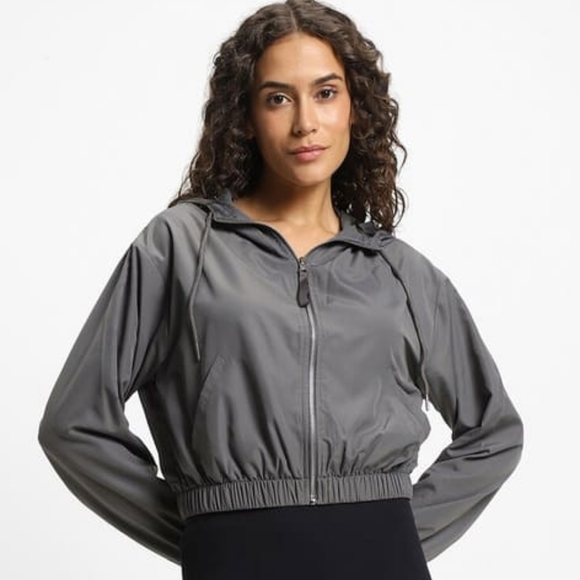 Gray Hooded Women's Lightweight Jacket - Picture 9 of 9